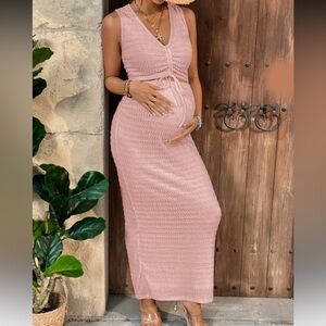 NWOT SHEIN Maternity Pink Shirred Maxi Skirt and Vest Set